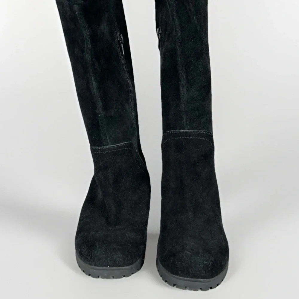 Lucky Brand Calypso Boots Womens 7‎ Black Suede Over The Knee Low Heel Lug Sole